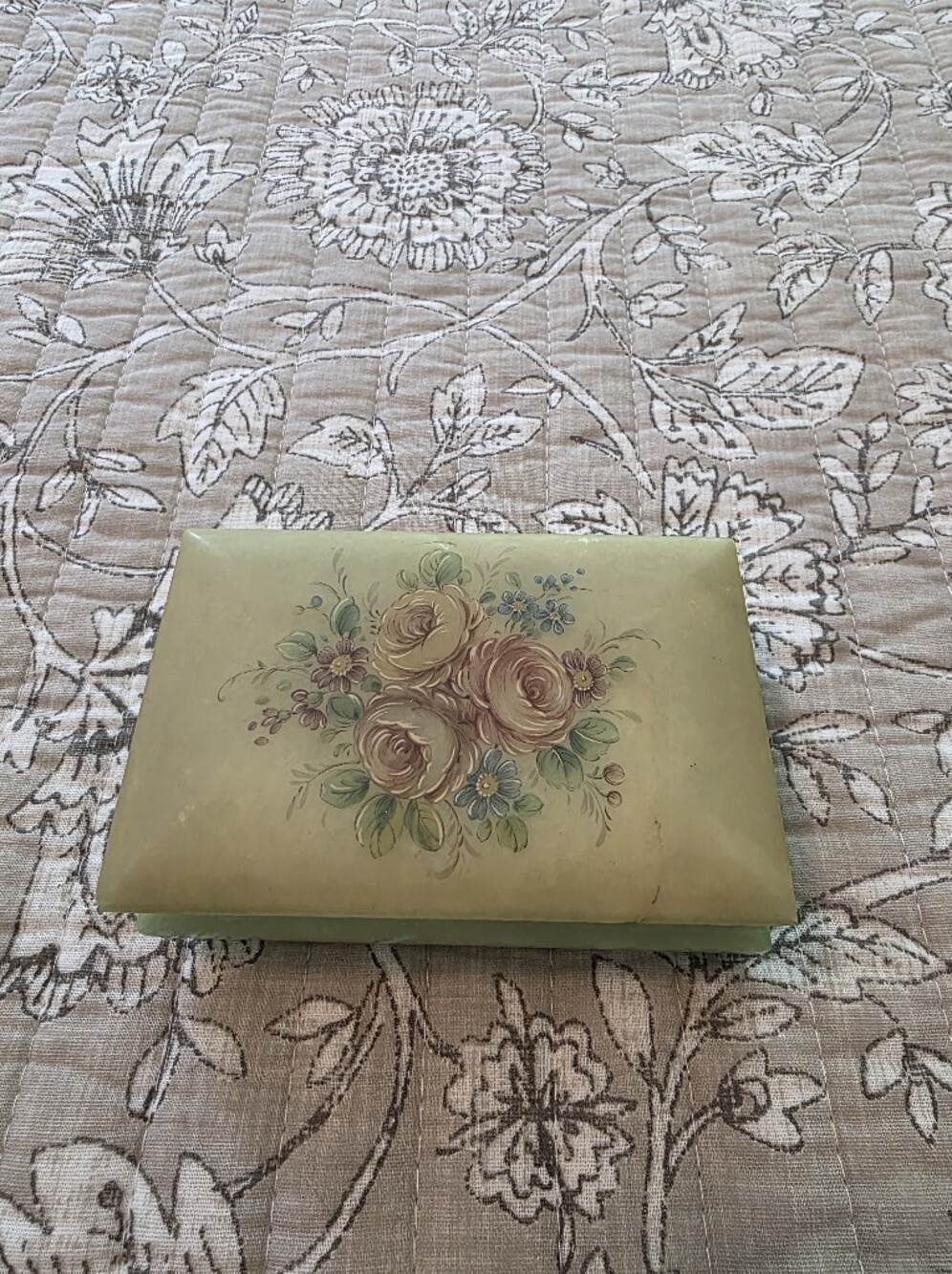 Hand-Painted Floral Trinket Box in Sage Green